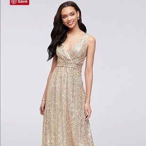 Gold Sequin V Neck Formal Dress